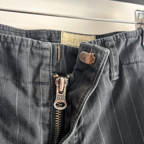 Nili Lotan Womens Sz 8 Cotton Dark Gray Pinstripe Wide Leg Pant with Buckles - Picture 5 of 11